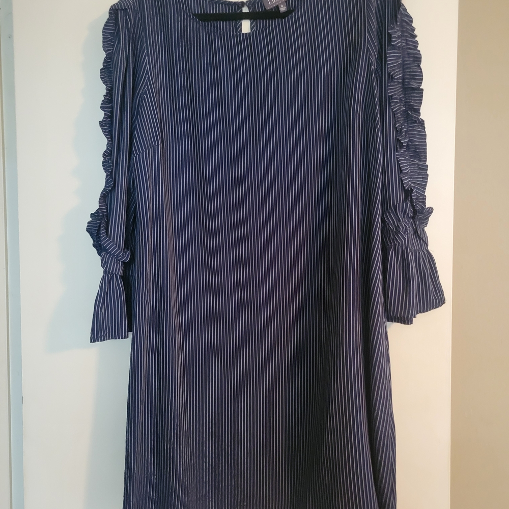 Luxology Navy Striped Long Sleeve Dress